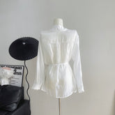 BXOXO - summer inspo Long Sleeve Solid Color Korean Vintage Long Tops Korean Fashion For Women Folds Shirt 2025 Blusas